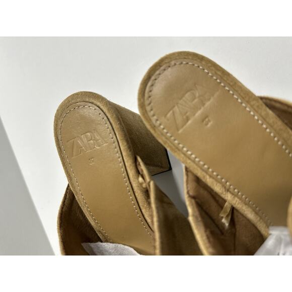 Zara Womens Chunky Heel Suede Clogs Tan Size EU 37 US 7 - Picture 4 of 6